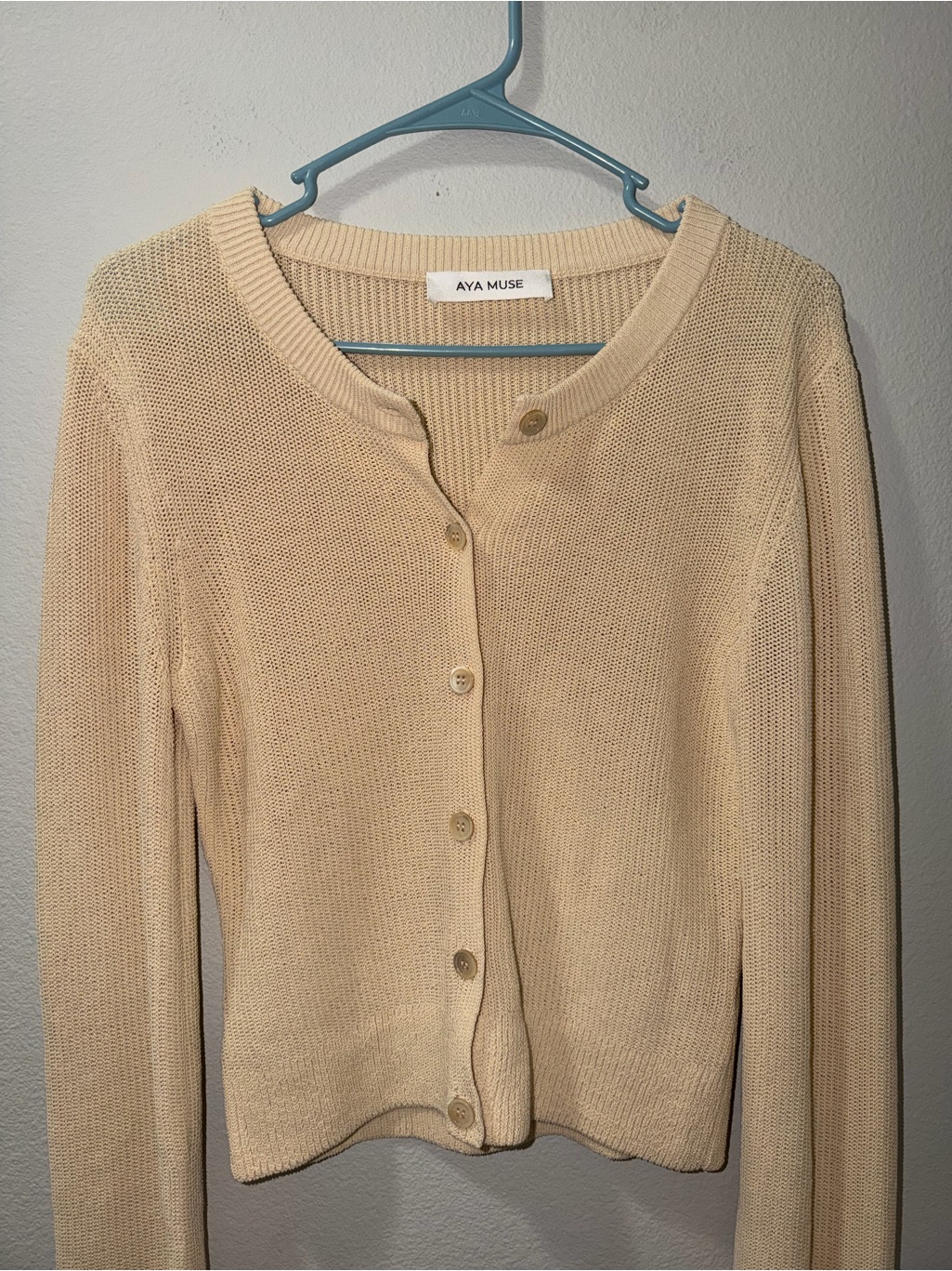 Aya Muse Cotton Blend Cardigan Sweater Long Sleeve Round Neck M Quiet Luxury — image 5 of 8
